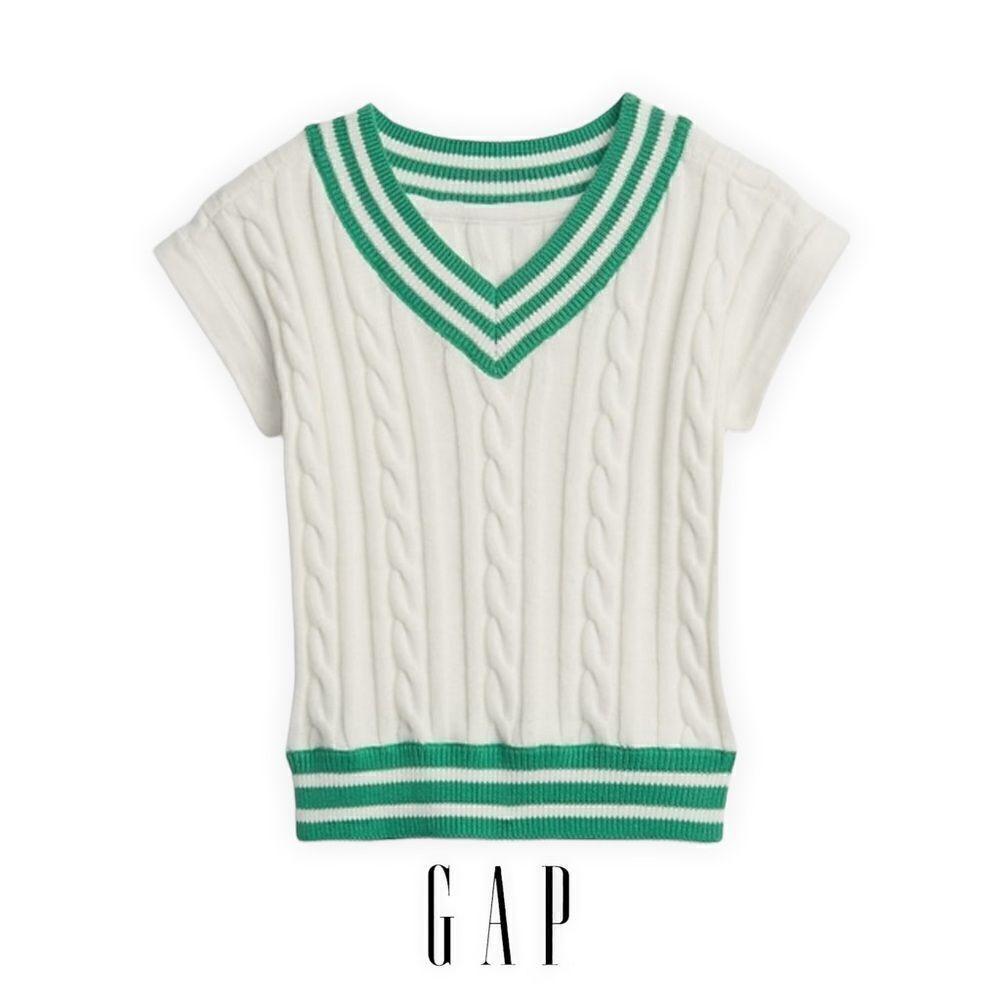 GAP Kids | Ecru/Green | VARSITY CABLE KNIT SWEATER